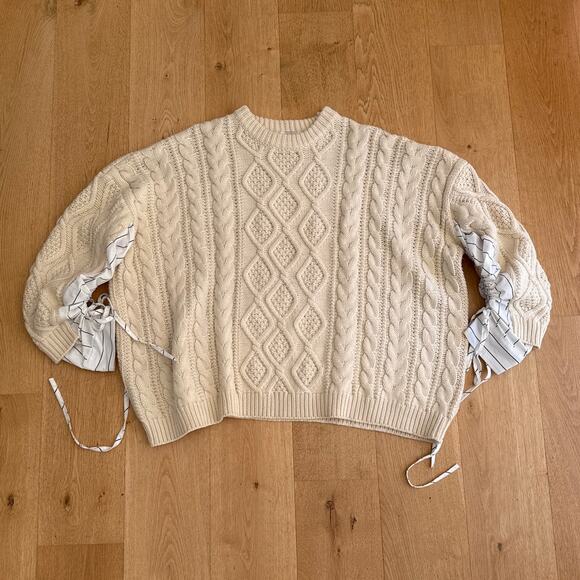 Storets Sweater Sadie Shirt Knit Combo Size S/M Cream White Black - Picture 1 of 5